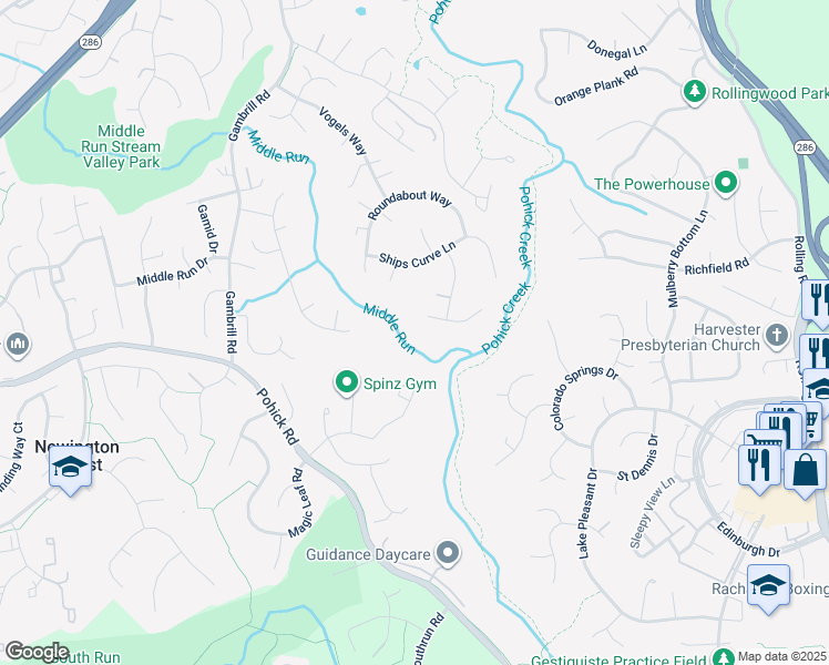 map of restaurants, bars, coffee shops, grocery stores, and more near 8115 Chars Landing Court in Springfield
