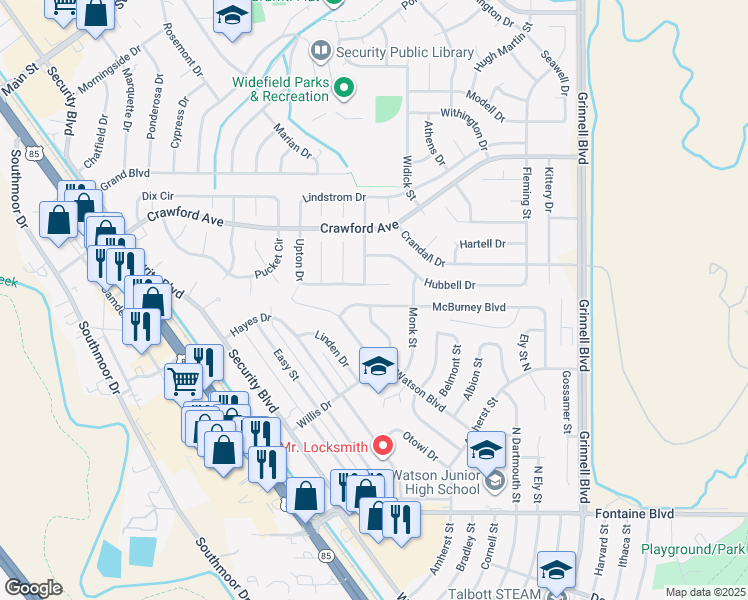 map of restaurants, bars, coffee shops, grocery stores, and more near 202 Corliss Street in Colorado Springs