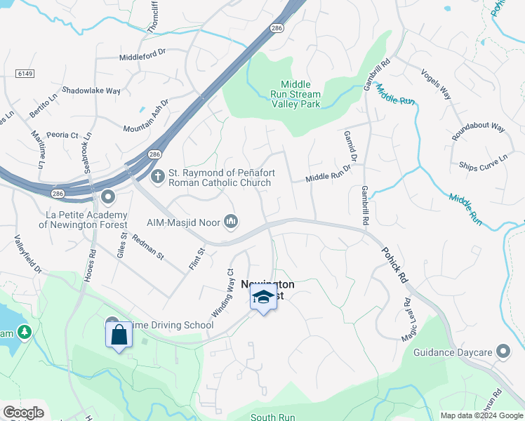map of restaurants, bars, coffee shops, grocery stores, and more near Newington Forest Avenue in Springfield