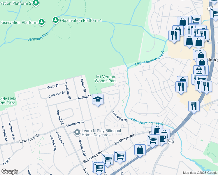 map of restaurants, bars, coffee shops, grocery stores, and more near 3927 San Leandro Place in Alexandria