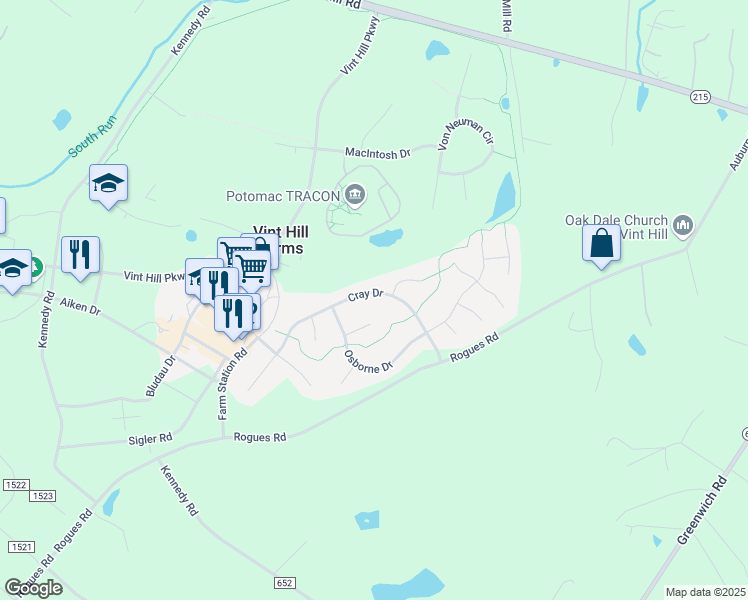 map of restaurants, bars, coffee shops, grocery stores, and more near 4071 Cray Drive in Warrenton