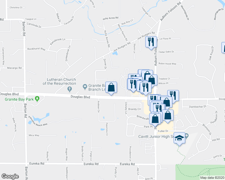 map of restaurants, bars, coffee shops, grocery stores, and more near 8413 Granite Cove Drive in Granite Bay
