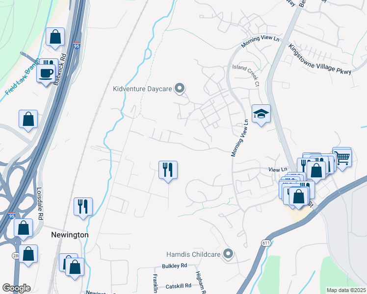 map of restaurants, bars, coffee shops, grocery stores, and more near 6873 Rolling Creek Way in Alexandria