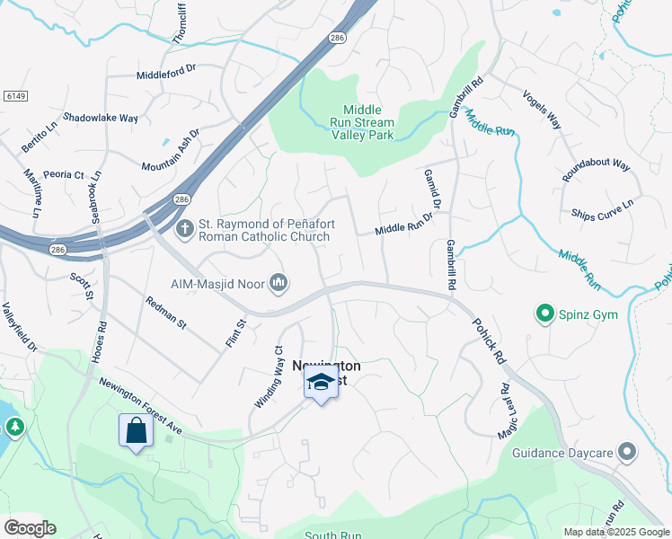 map of restaurants, bars, coffee shops, grocery stores, and more near 8582 Tyrolean Way in Springfield