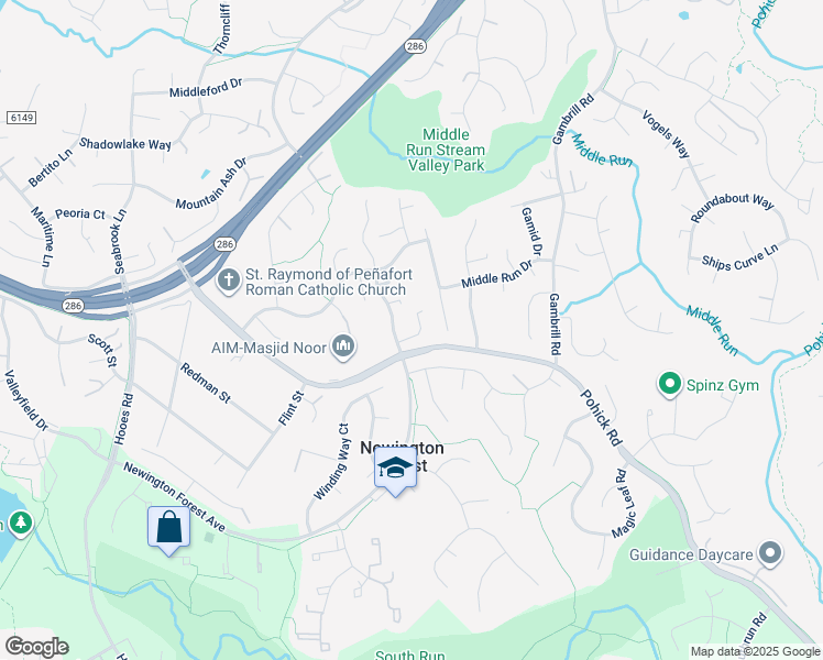 map of restaurants, bars, coffee shops, grocery stores, and more near 8582 Tyrolean Way in Springfield