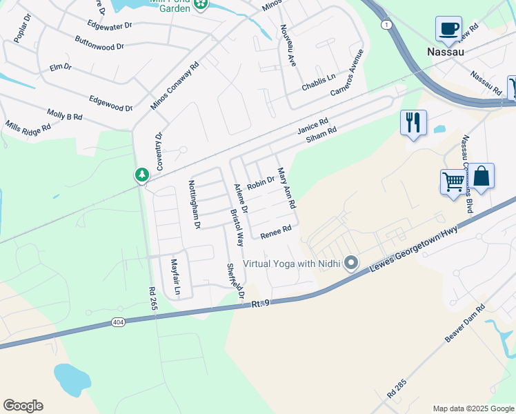 map of restaurants, bars, coffee shops, grocery stores, and more near 31611 Dogwood Court in Lewes