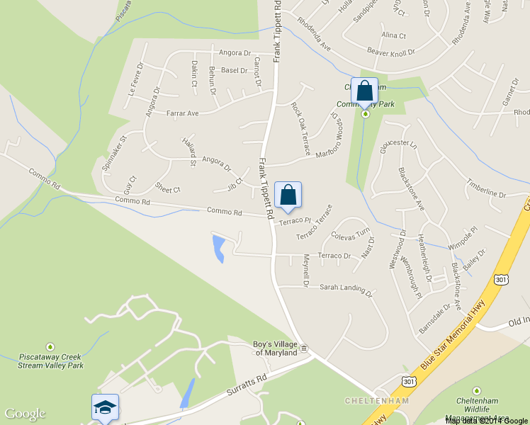 map of restaurants, bars, coffee shops, grocery stores, and more near 10613 Frank Tippett Rd in Cheltenham