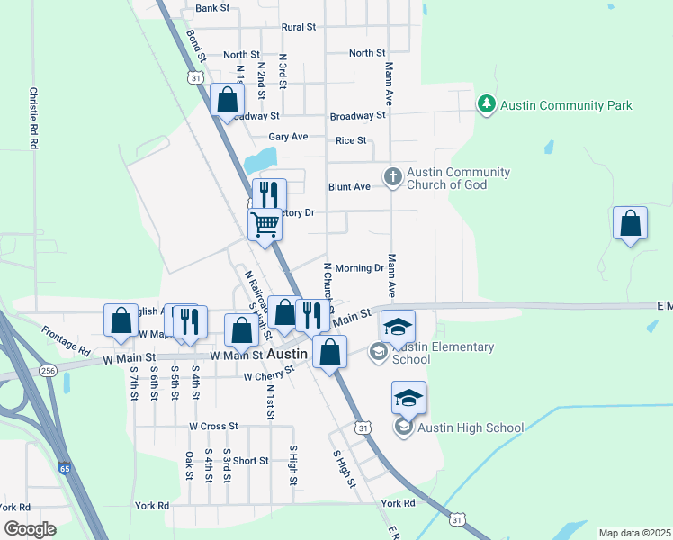 map of restaurants, bars, coffee shops, grocery stores, and more near 130 Morning Drive in Austin