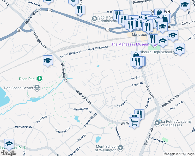 map of restaurants, bars, coffee shops, grocery stores, and more near 9318 Fringe Tree Lane in Manassas