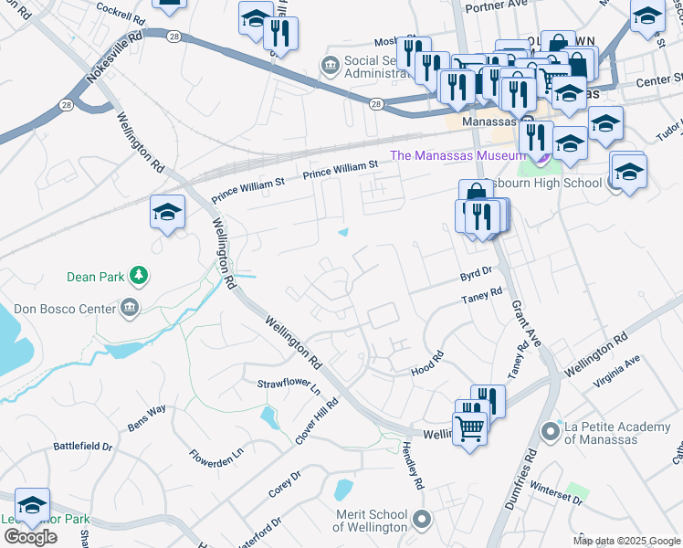 map of restaurants, bars, coffee shops, grocery stores, and more near 9318 Fringe Tree Lane in Manassas