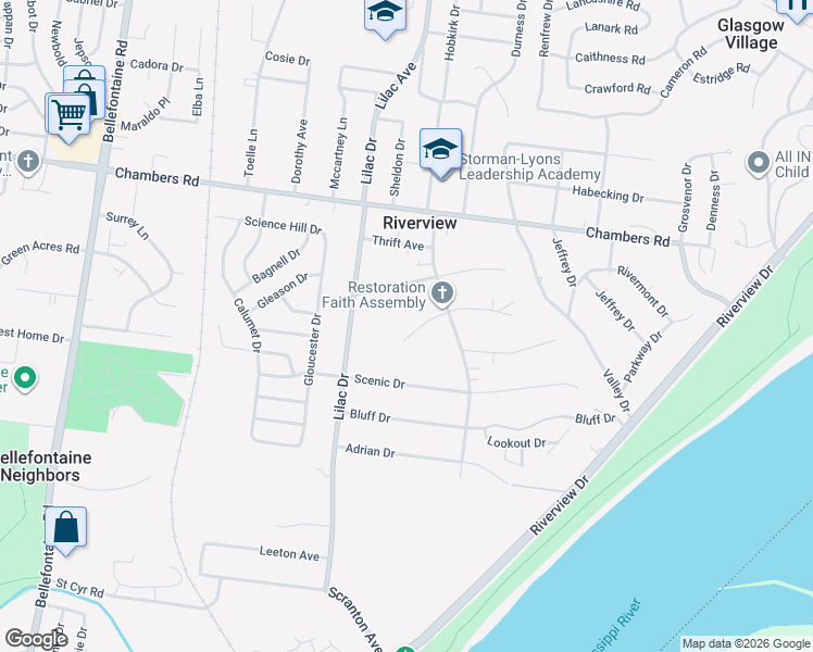 map of restaurants, bars, coffee shops, grocery stores, and more near 427 Fork Drive in St. Louis