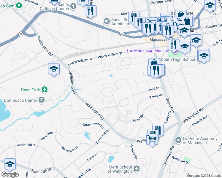 map of restaurants, bars, coffee shops, grocery stores, and more near 9316 Fringe Tree Lane in Manassas