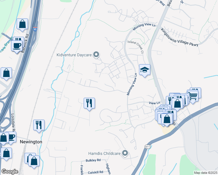map of restaurants, bars, coffee shops, grocery stores, and more near 6805 Morning Brook Terrace in Alexandria