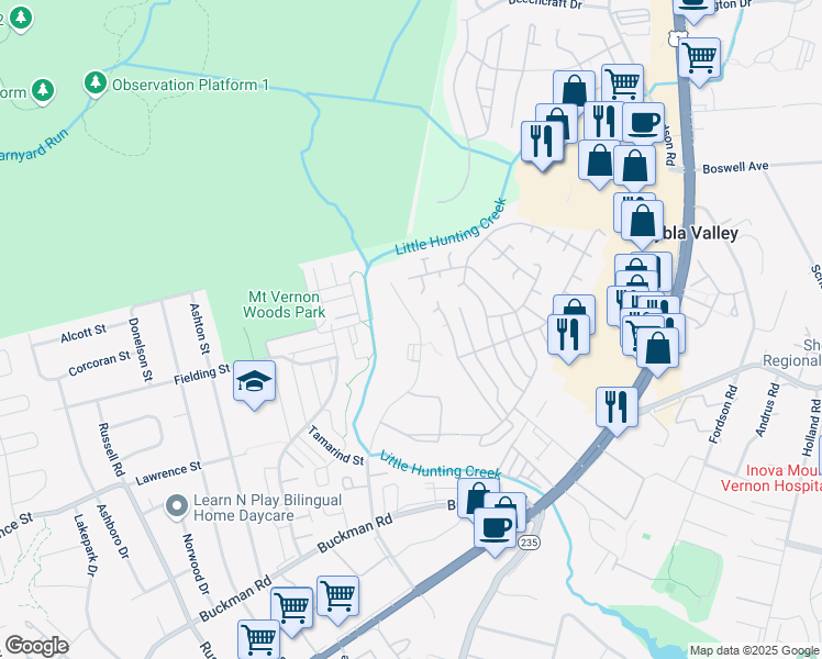 map of restaurants, bars, coffee shops, grocery stores, and more near 7950 Janna Lee Avenue in Alexandria