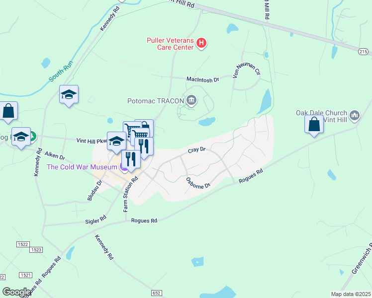 map of restaurants, bars, coffee shops, grocery stores, and more near 4090 Cray Drive in Warrenton