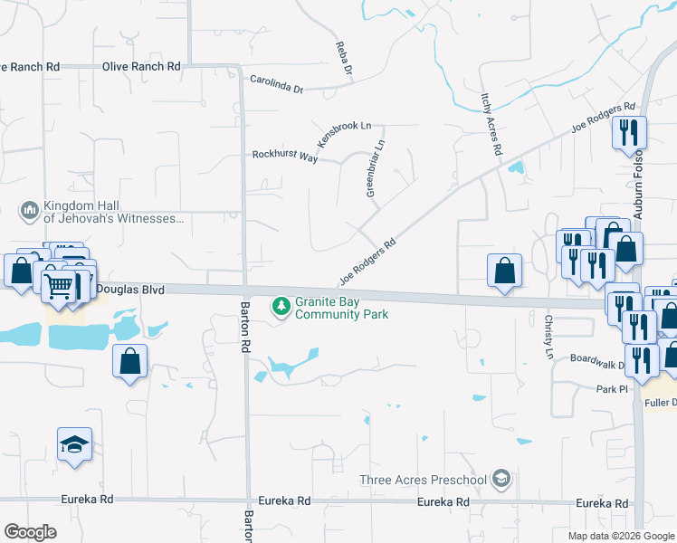 map of restaurants, bars, coffee shops, grocery stores, and more near 8425 Royall Oaks Drive in Granite Bay