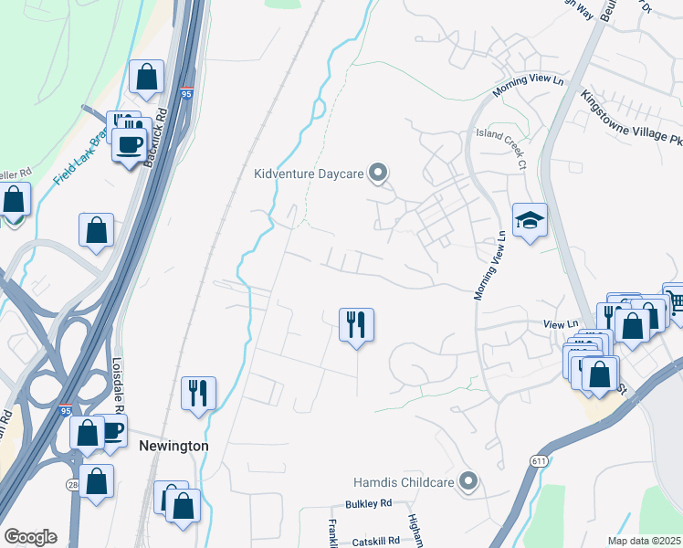 map of restaurants, bars, coffee shops, grocery stores, and more near 6921 Rolling Creek Way in Alexandria