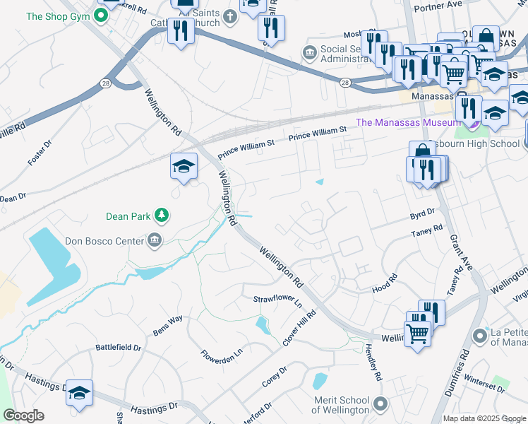 map of restaurants, bars, coffee shops, grocery stores, and more near 9527 McKinley Avenue in Manassas