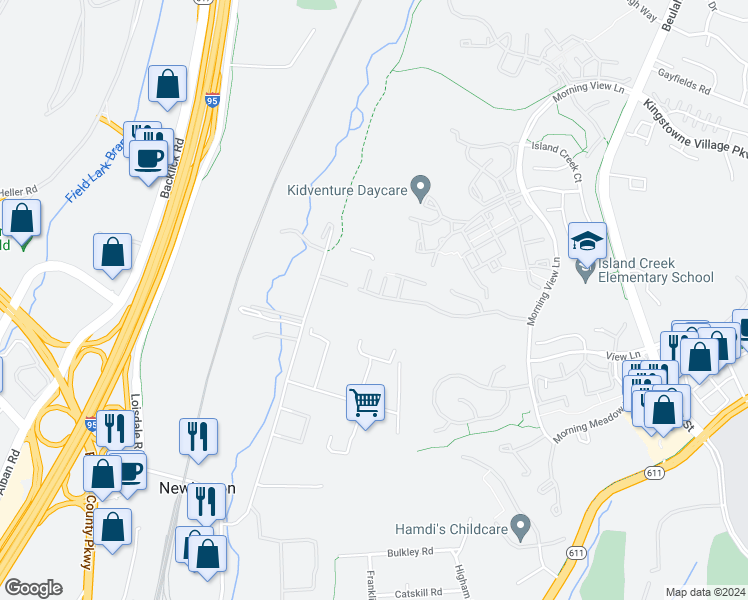 map of restaurants, bars, coffee shops, grocery stores, and more near 6927 Rolling Creek Way in Alexandria