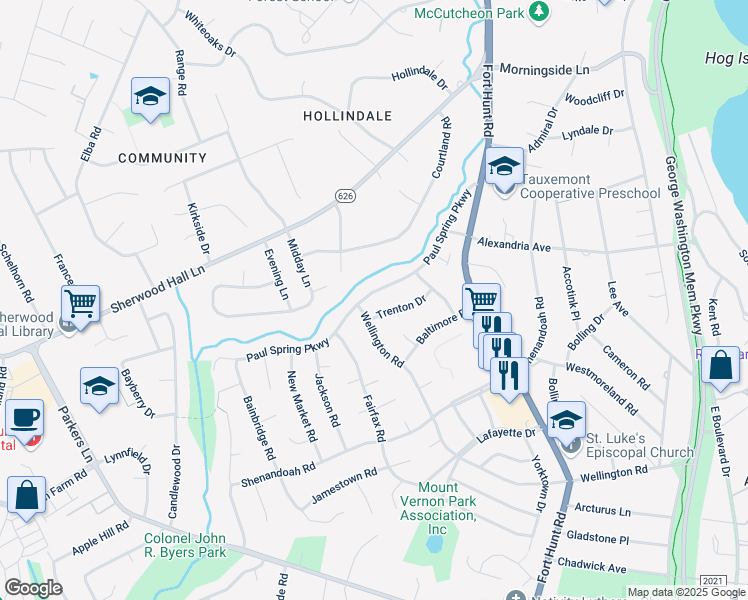map of restaurants, bars, coffee shops, grocery stores, and more near 1805 Paul Spring Parkway in Alexandria