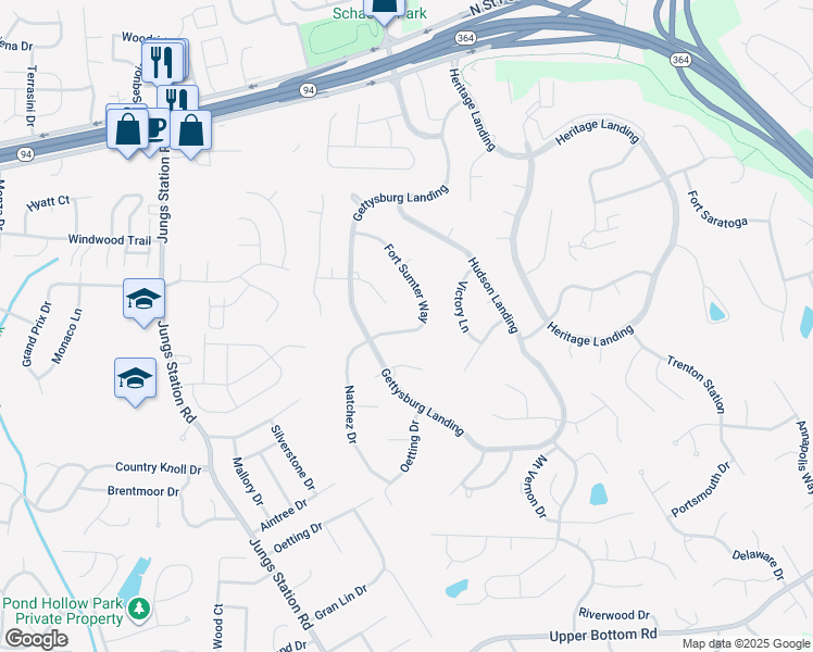 map of restaurants, bars, coffee shops, grocery stores, and more near 165 Fort Sumter Way in Saint Charles