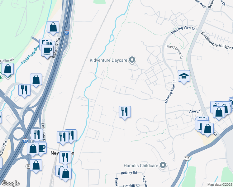 map of restaurants, bars, coffee shops, grocery stores, and more near 6933 Rolling Creek Way in Alexandria