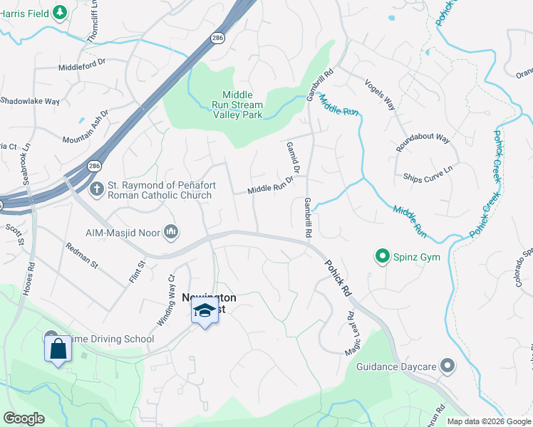 map of restaurants, bars, coffee shops, grocery stores, and more near 7815 Newington Woods Drive in Springfield