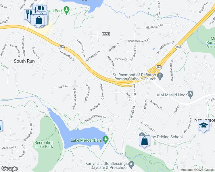 map of restaurants, bars, coffee shops, grocery stores, and more near 9001 Scott Street in Springfield