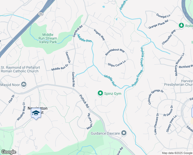 map of restaurants, bars, coffee shops, grocery stores, and more near 7737 Middle Valley Drive in Springfield