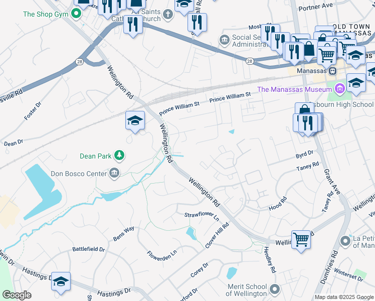 map of restaurants, bars, coffee shops, grocery stores, and more near 9529 McKinley Avenue in Manassas