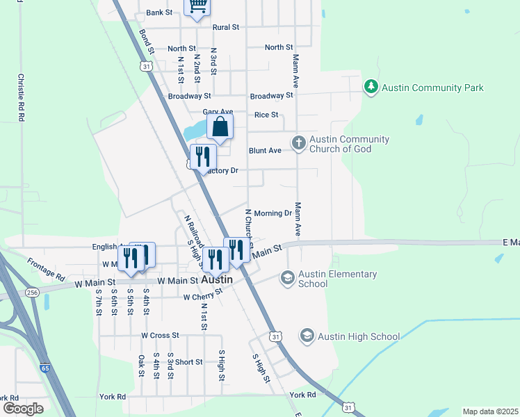 map of restaurants, bars, coffee shops, grocery stores, and more near 130 Morning Drive in Austin