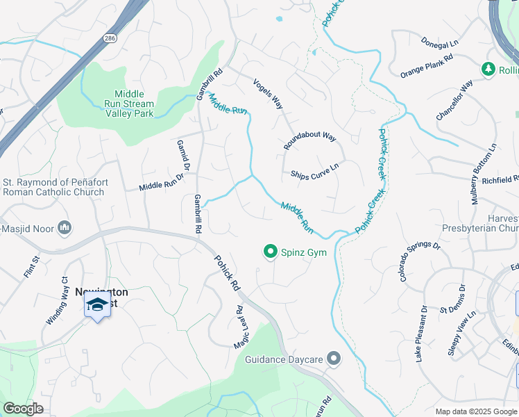 map of restaurants, bars, coffee shops, grocery stores, and more near 7737 Middle Valley Drive in Springfield