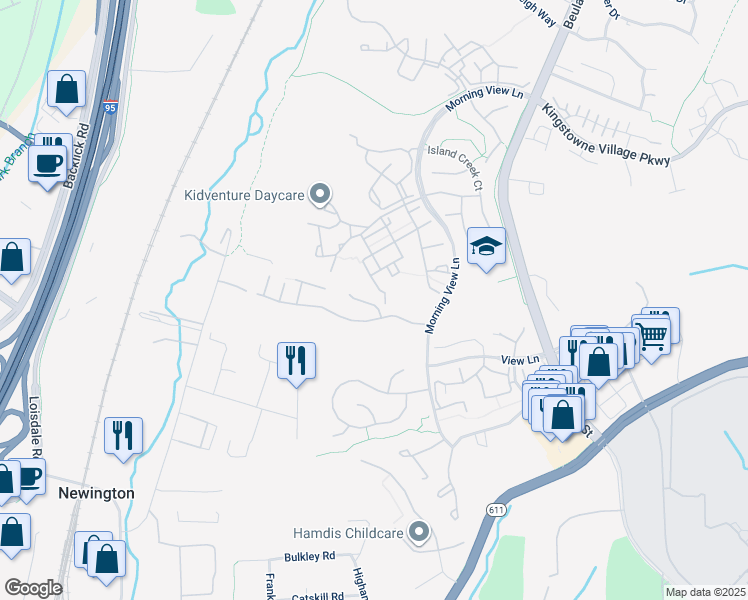map of restaurants, bars, coffee shops, grocery stores, and more near 6802 Morning Brook Terrace in Alexandria