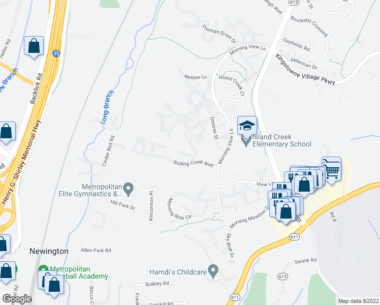 map of restaurants, bars, coffee shops, grocery stores, and more near 6802 Morning Brook Terrace in Alexandria