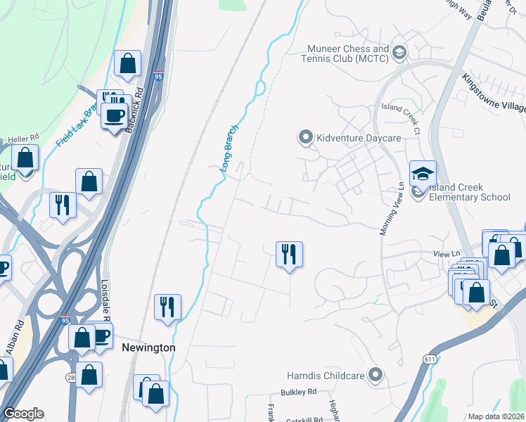 map of restaurants, bars, coffee shops, grocery stores, and more near 6947 Rolling Creek Way in Alexandria