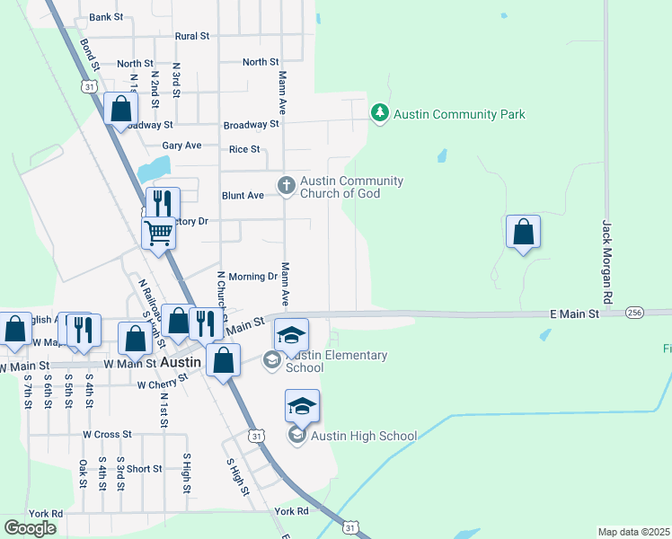 map of restaurants, bars, coffee shops, grocery stores, and more near 205 Linden Drive in Austin