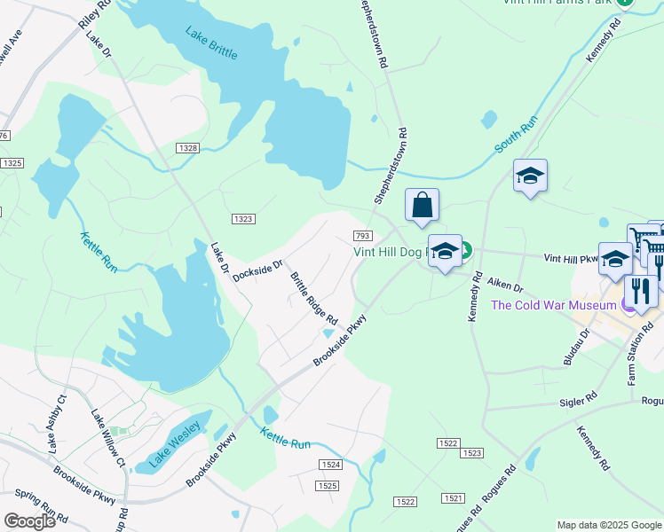 map of restaurants, bars, coffee shops, grocery stores, and more near 4599 Bee Court in Warrenton