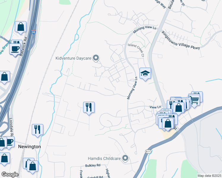 map of restaurants, bars, coffee shops, grocery stores, and more near 6804 Morning Brook Terrace in Alexandria