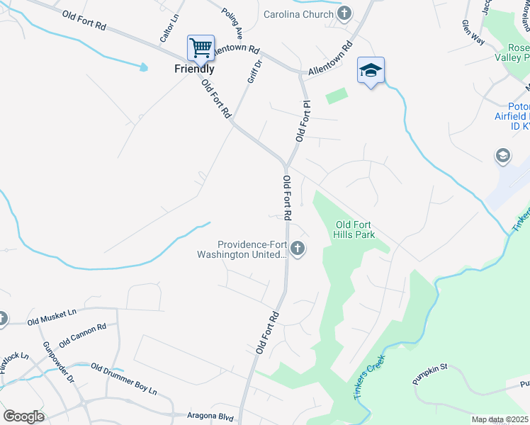 map of restaurants, bars, coffee shops, grocery stores, and more near 10501 Old Fort Road in Fort Washington
