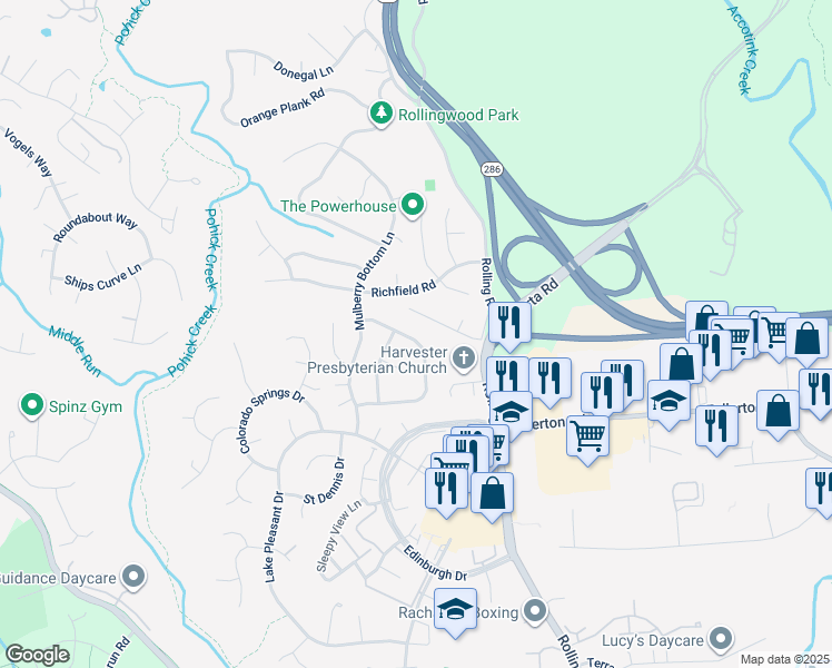 map of restaurants, bars, coffee shops, grocery stores, and more near 7814 Attleboro Drive in Springfield