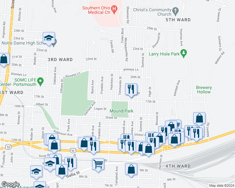 map of restaurants, bars, coffee shops, grocery stores, and more near 1723 Timmonds Street in Portsmouth