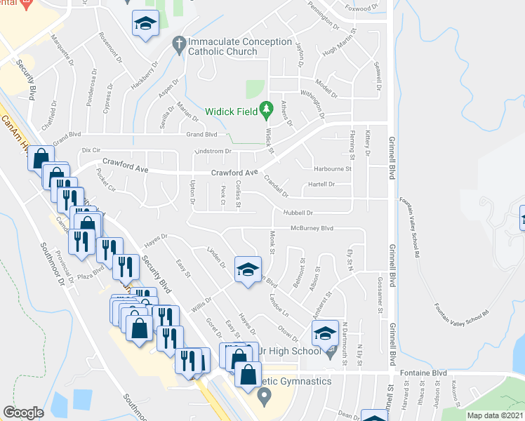 map of restaurants, bars, coffee shops, grocery stores, and more near 766 Rundle Court in Colorado Springs