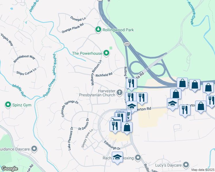 map of restaurants, bars, coffee shops, grocery stores, and more near 7814 Attleboro Drive in Springfield