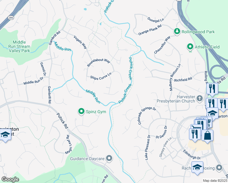 map of restaurants, bars, coffee shops, grocery stores, and more near 8104 Chars Landing Court in Springfield