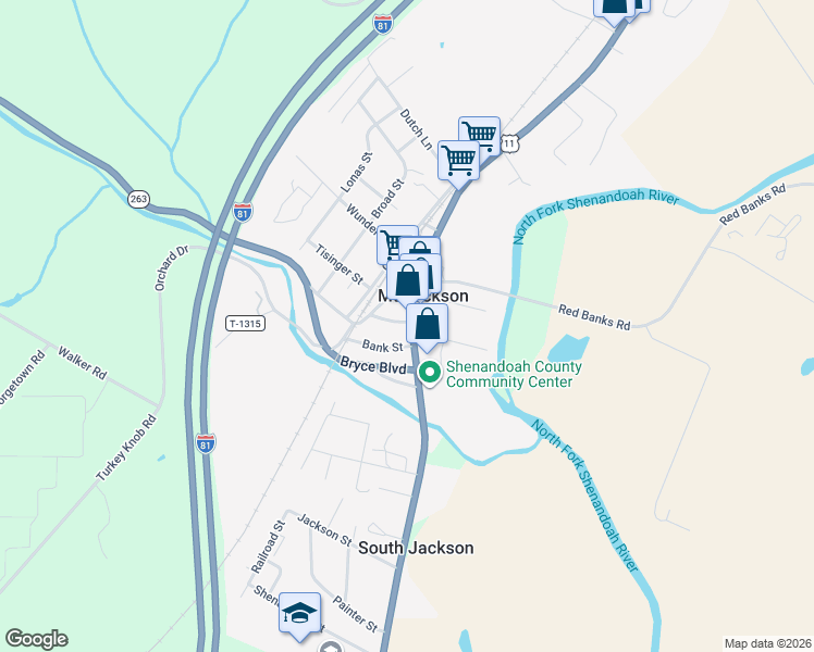 map of restaurants, bars, coffee shops, grocery stores, and more near 141 Orkney Drive in Mount Jackson