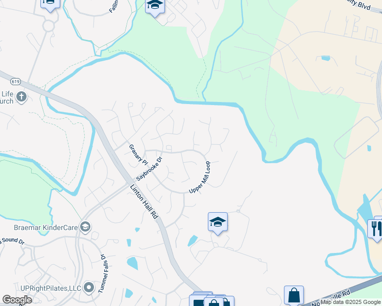 map of restaurants, bars, coffee shops, grocery stores, and more near 9883 Upper Mill Loop in Bristow