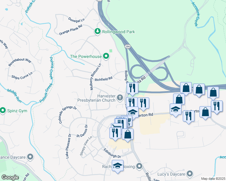 map of restaurants, bars, coffee shops, grocery stores, and more near 7811 O'Dell Street in Springfield