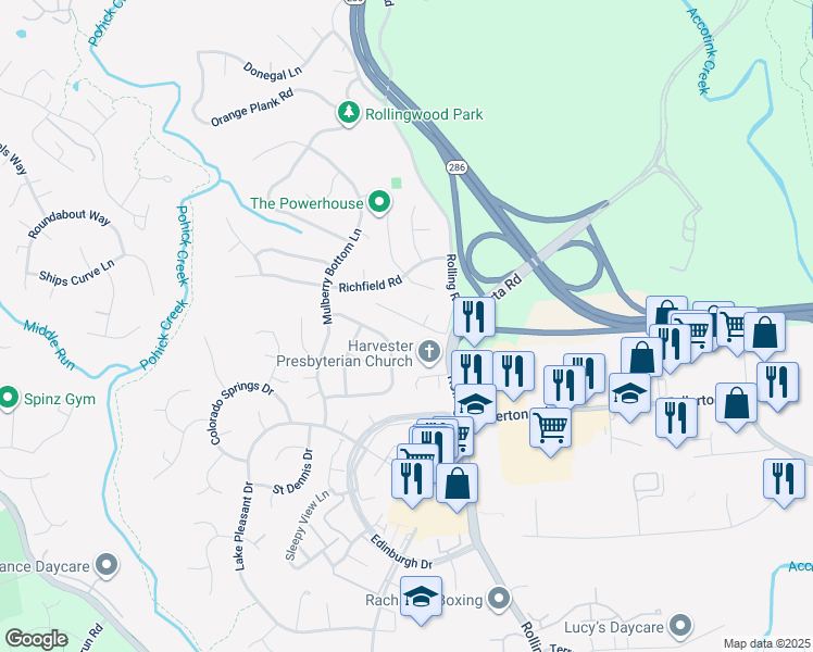 map of restaurants, bars, coffee shops, grocery stores, and more near 7811 O'Dell Street in Springfield