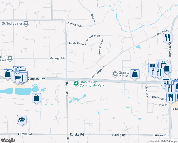 map of restaurants, bars, coffee shops, grocery stores, and more near 8425 Royall Oaks Drive in Granite Bay