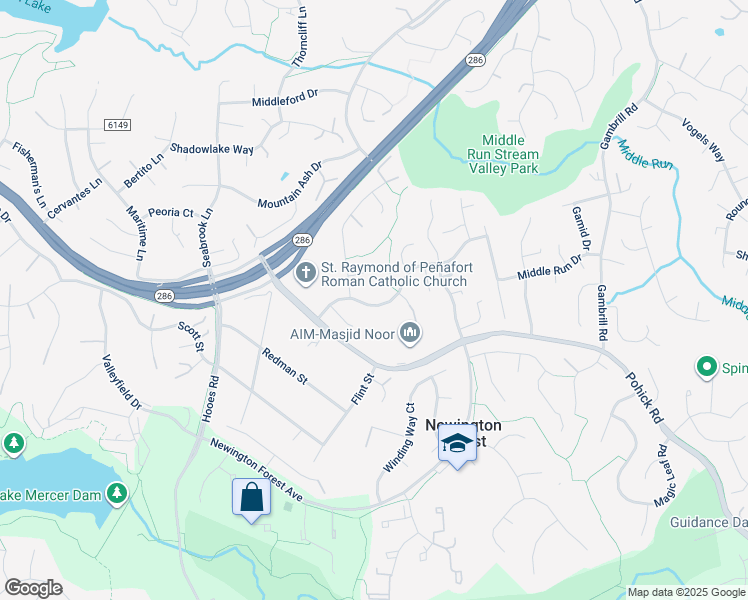 map of restaurants, bars, coffee shops, grocery stores, and more near 8620 Groveland Drive in Springfield